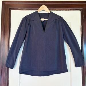 Anne Willi Navy Blue Stripe Cotton Poplin Shirt -- Size Medium